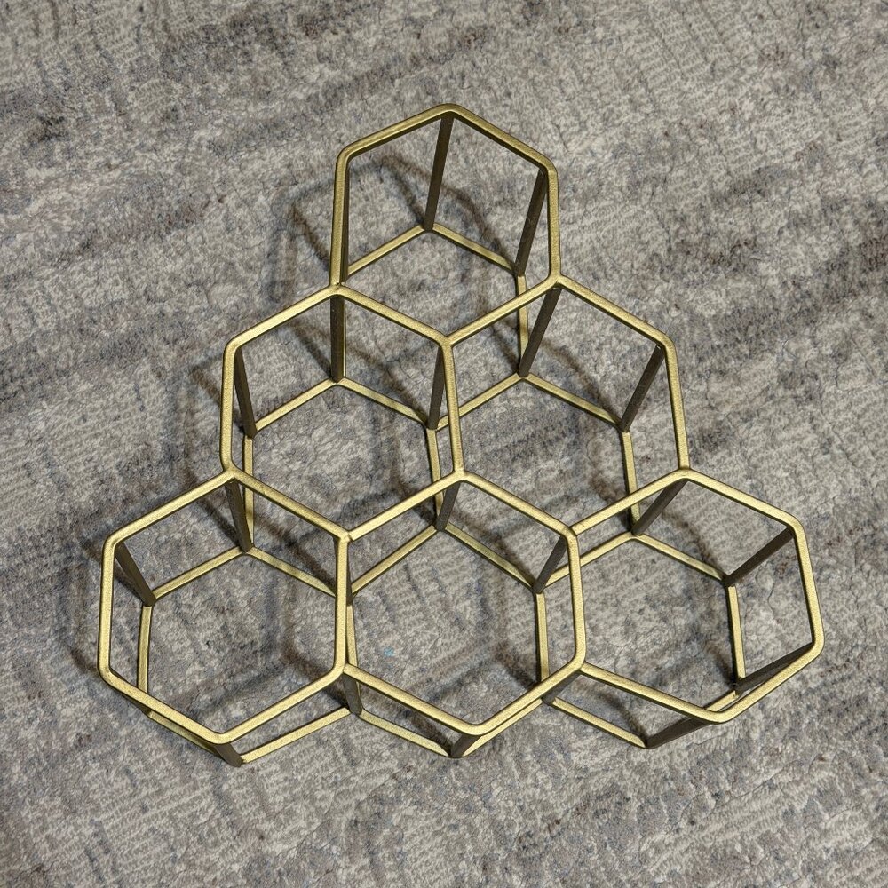 6-Bottle Gold Metal Modern Beehive Honeycomb Shape Countertop Wine Bottle Holder